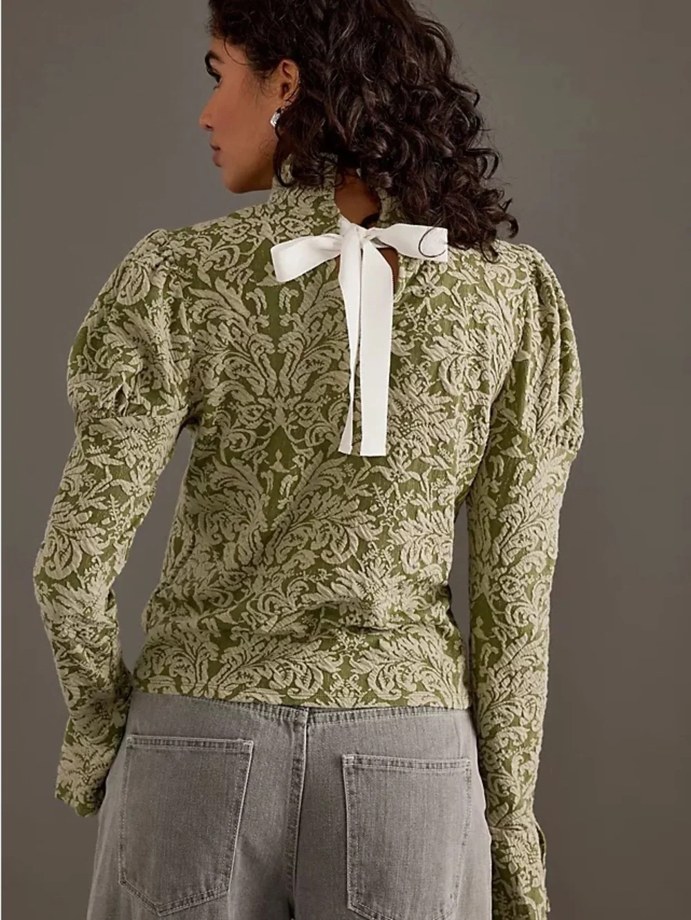 By Anthropologie Puff-Sleeve Turtleneck Jacquard Top